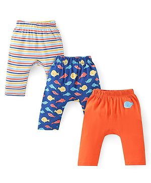 Babyhug Cotton Knit Full Length Diaper Pants Fish Print - Multicolour
