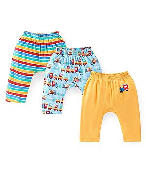 Babyhug Single Jersey Knit Full Length Diaper Legging Toy Train Print Pack Of 3 - Multicolor