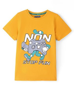 Pine Kids 100% Cotton Knit Half Sleeves Biowashed T-Shirt Gaming Console Print - Old Gold