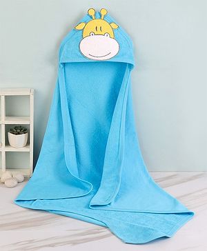 Babyhug Cotton Terry Knit Towel with Hood Giraffe Applique L 76.2 x B 76.2 cm - Blue