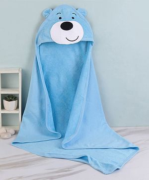 Babyhug Cotton Terry Knit Towel with Hood Bear Applique L 76.2 x B 76.2 cm - Blue