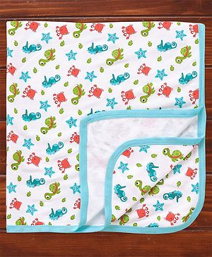 Babyhug Terry Knit Towel with Crab Print L 76.2 X B 76.2 cm- Blue