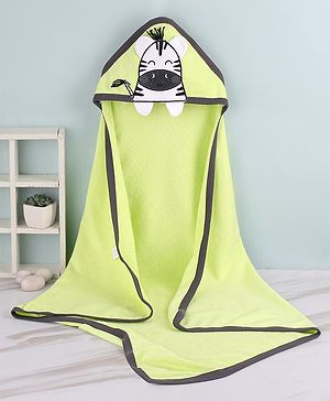Babyhug Cotton Terry Knit Zebra Design Towel with Hood L 76 x B 76 cm - Green