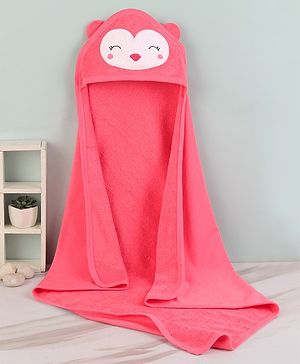 Babyhug Cotton Terry Knit Towel with Hood Face Applique L 76.2 x B 76.2 cm - Pink