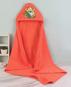Babyhug Knit Terry Two Layer Towel with Hood Tiger Applique L 76.2 x B 76.2 cm - Orange