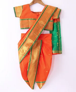 Bhartiya Paridhan Silk Navvari Saree With Half Sleeves Blouse - Orange