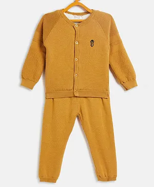 JWAAQ Raglan Full Sleeves Solid Fur Lined Coordinating Unisex Winter Wear Sets - Mustard Yellow
