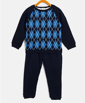 JWAAQ Unisex Full Sleeves Argya  Design With Fur Lined Winter Wear Set - Blue