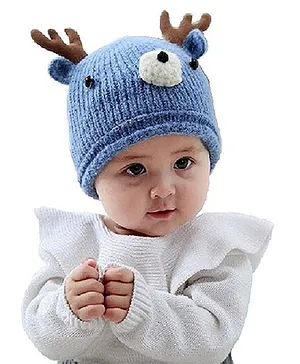 Ziory Cute Deer Earflap Winter Warm Knitted Hook Cap - Blue