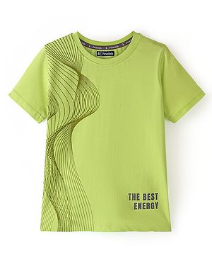 Pine Kids 100% Cotton Half Sleeves Bio Washed T-Shirt Text Print- Green