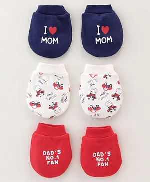 Doodle Poodle 100% Cotton Knit Mitten Car Design Pack Of 3 - Navy Blue Red & White