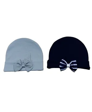 BABY Charm Pack Of 2 Bow Applique Cap - Grey Navy Blue