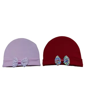BABY Charm Pack Of 2 Bow Applique Cap - Pink Red