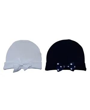 BABY Charm Pack Of 2 Bow Applique Cap - White & Navy Blue