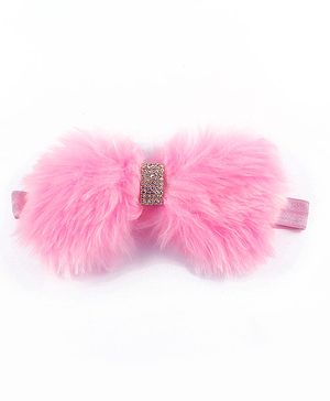 BABY Charm Bow & Diamond Embellished Fur Headband - Pink