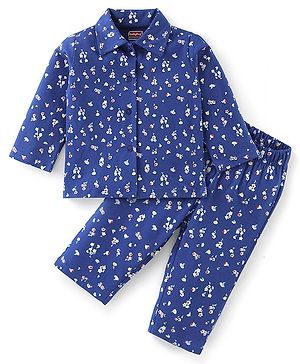Babyhug Cotton Knit Full Sleeves Floral Printed Night Suit - Blue