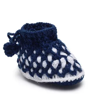 MayRa Hand Knitted Woven Designed Booties - Blue