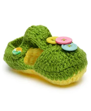 MayRa Button Detailed Hand Knitted Booties - Green