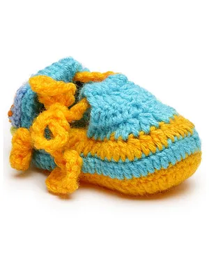 MayRa Colour Blocked Hand Knitted Booties - Blue & Yellow
