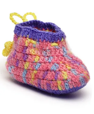 MayRa Knits Colour Blocked Hand Knitted Booties - Pink