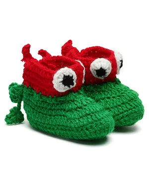 MayRa Knits Eye Detailed & Colour Blocked Hand Knitted Booties - Green