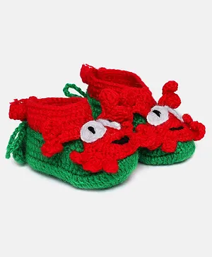 MayRa Knits Crab Detailed Hand Knitted Booties - Green