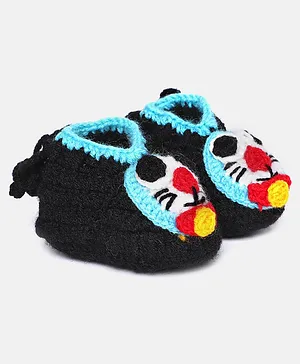 MayRa Knits Cat Detailed Hand Knitted Booties - Black