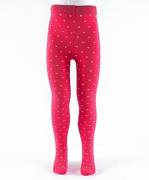 Pine Kids Full Length Footed Jaquard Tights Polka Dot Design - Red
