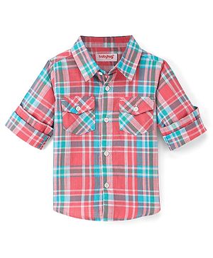 Babyhug 100% Cotton Woven Full Sleeves Checkered Shirt - Pink & Green