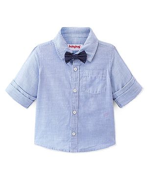 Babyhug Cotton Woven Full Sleeves Striped One Pocket Party Shirt with Bow Tie - Red & White