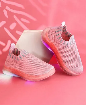 Jazzy Juniors Unisex Mesh Design & Shimmer Slip On LED Shoes - Pink