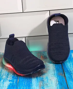 Jazzy Juniors Unisex Self Design Slip On LED Shoes - Navy Blue