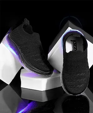 Jazzy Juniors Unisex Self Design Slip On LED Shoes - Black