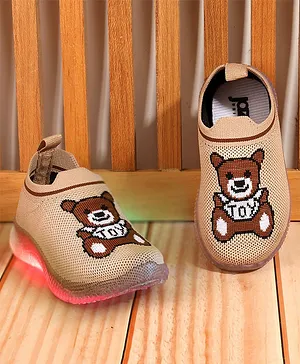 Jazzy Juniors Unisex Teddy Design LED Shoes - Beige