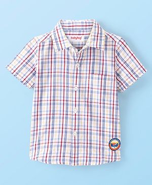 Babyhug 100% Cotton Woven Half Sleeves Checks One Pocket Shirt - Multicolour