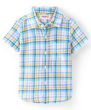 Babyhug Cotton Woven Half Sleeves Checked Shirt - Blue
