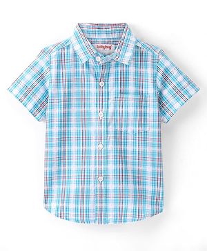 Babyhug 100% Cotton Woven Half Sleeves Checks One Pocket Shirt - Multicolour