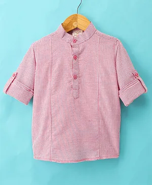 Rikidoos Full Sleeves Pencil Striped  Kurta Style Shirt - Red