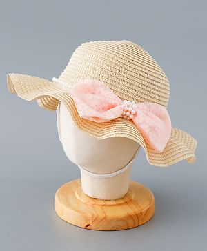 Babyhug Straw Hat with Bow Applique - Pink