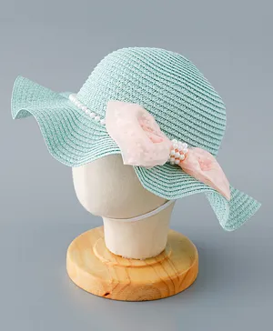 Babyhug Straw Hat with Bow Applique - Blue