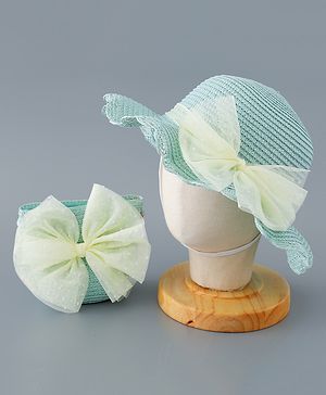 Babyhug Straw Hat with Bow Applique and Purse - Blue