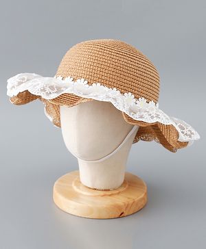 Babyhug Straw Hat Floral Design - Brown