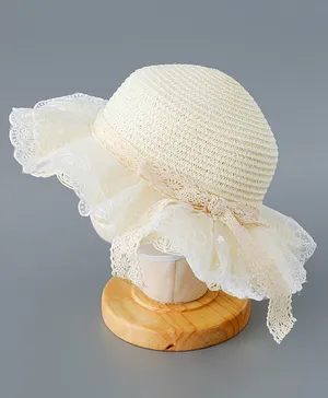 Babyhug Straw Hat with Bow Applique - Cream