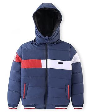 Pine Kids Full Sleeves Cut and Sew Medium Winter Jacket With Detachable Hood - Navy Blue