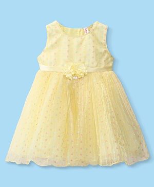 Babyhug Sleeveless Sequin Embroidered Party Frock with Floral Applique - Yellow