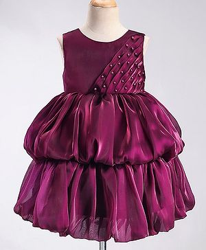 Babyhug Sleeveless Balloon Party Frock - Aubergine