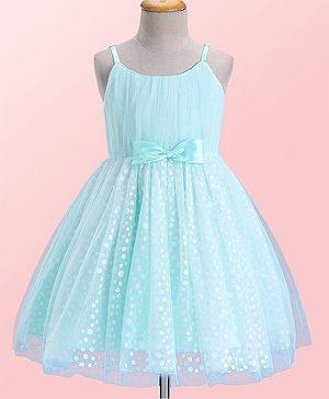 Babyhug Sleeveless Shimmery Party Frock with Bow Applique - Mint