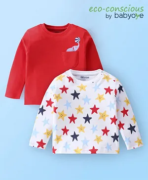 Babyoye 100% Cotton Knit Star Print Full Sleeves T- Shirts Pack of 2 -  Multicolour