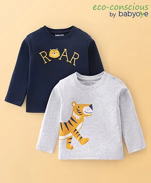 Babyoye 100% Cotton Interlock Knit Full Sleeves T-Shirt Tiger Print Pack Of 2 - Multicolor