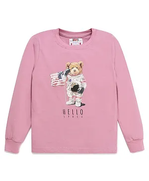 Forever Kids Full Sleeves Teddy Bear Graphic Tee - Lilac